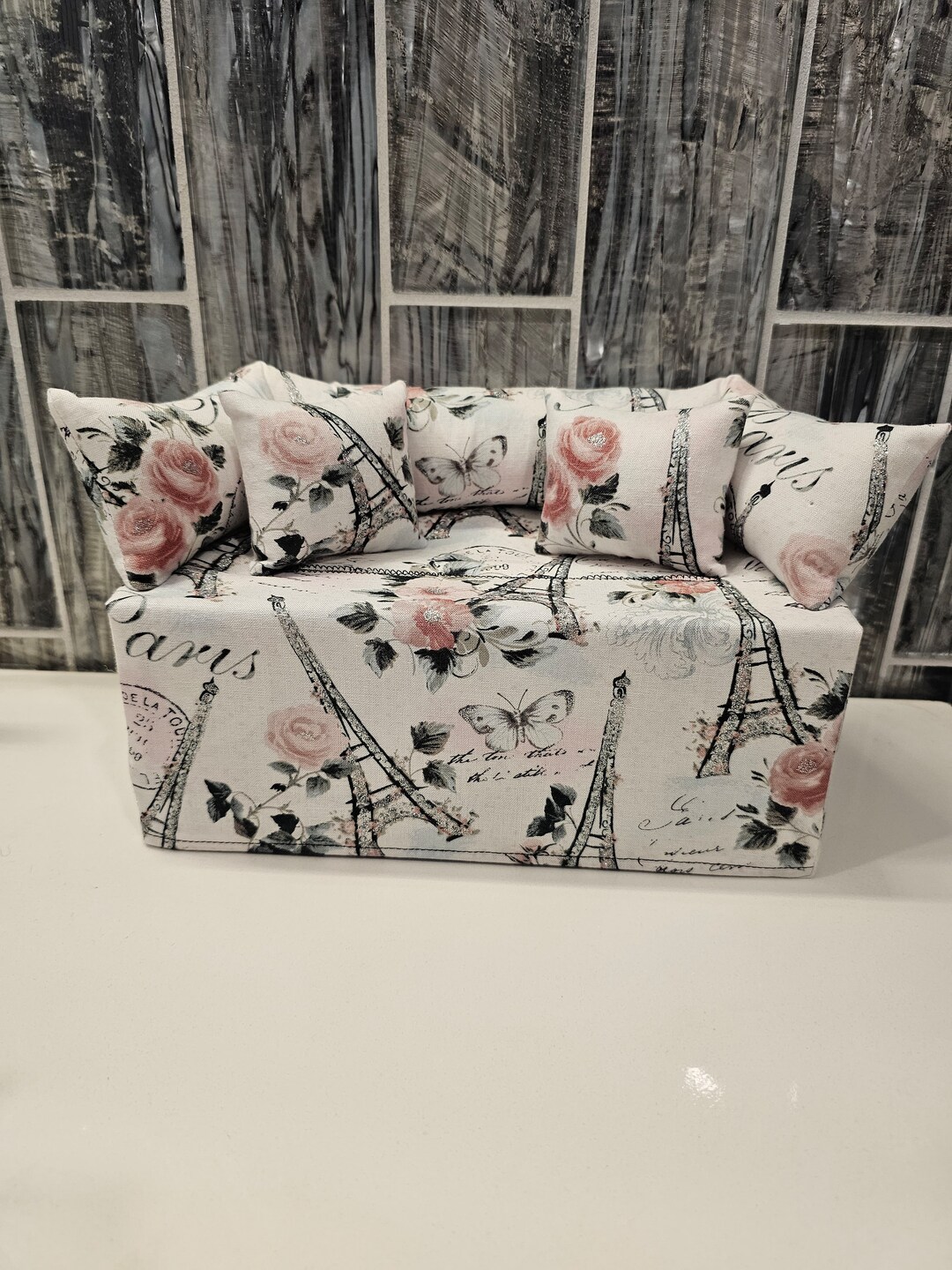 Hand-made Black and Silver Eiffel Tower & Roses Sofa/couch Tissue Box ...