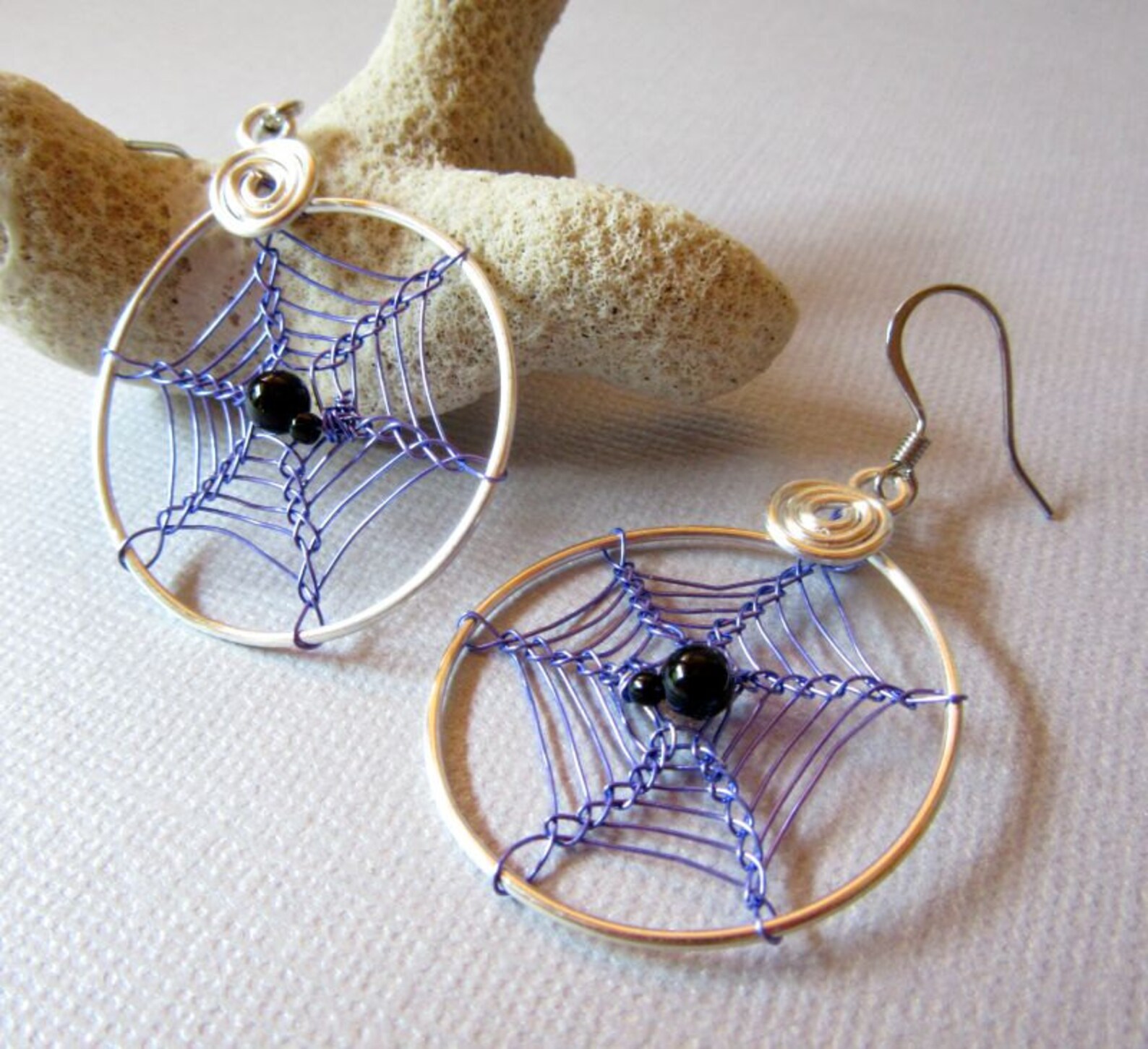 Spider  Earrings, Cobweb Earrings, Spiderweb Earrings, Purple 