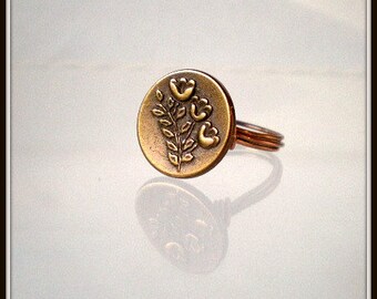 Three Flowers Button Ring, Three Tulips Ring, Flower Garden Ring, Nature Inspired Button Ring, Copper Wire Wrapped Button Ring