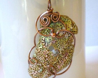 Necklace - Abalone Shell or Mother of Pearl Pendant Copper Wire Wrap Necklace Black Cotton Cord