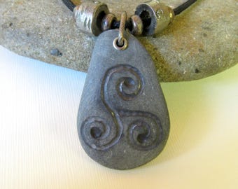 Celtic Pendant, Triskele Pendant, Celtic Symbol Pendant, Celtic Necklace, Celtic Jewelry, River Rock Necklace, Celts Jewelry