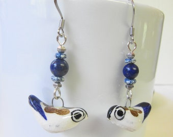 Blue Bird Earrings, Vintage Porcelain Bird Earrings, China Blue Birds, Whimsical Bird Jewelry, Bird Watcher Earrings, Nature Earrings