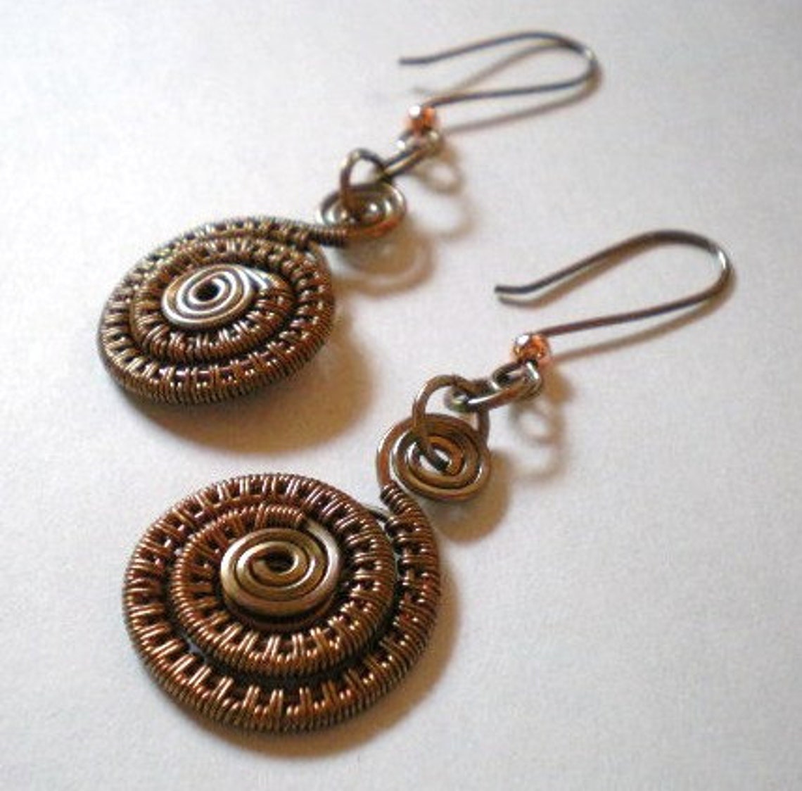 Wire Woven Spiral Earrings Copper Wire Weave Earrings Fossil | Etsy