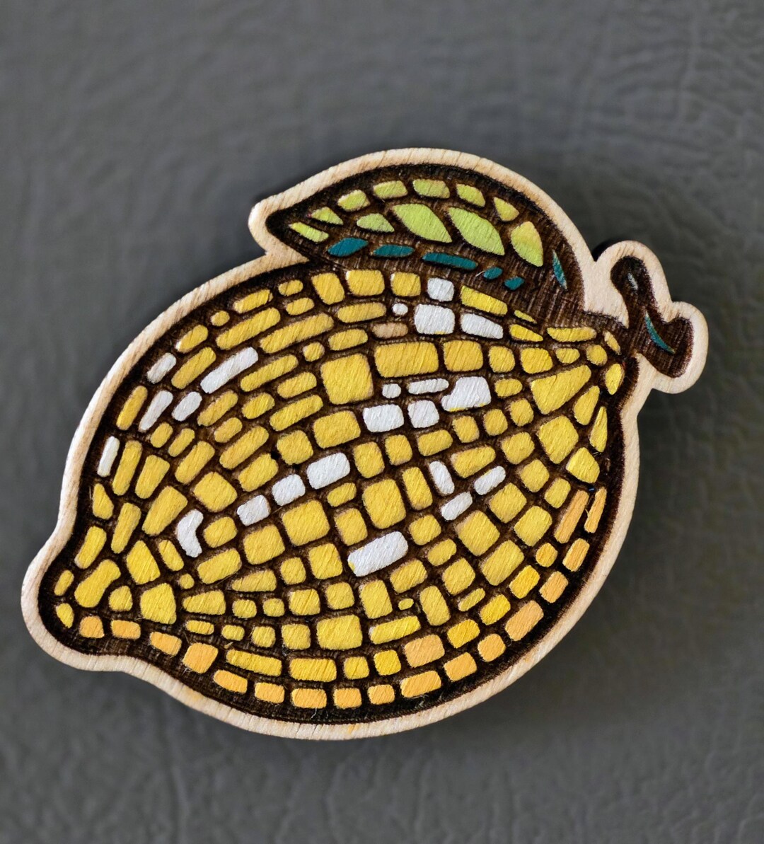 Lemon Magnets Lemon Mosaic Magnet – Hand Painted Wooden Fridge Magnet – Boho Kitchen ...