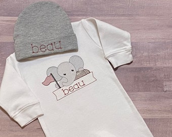 Elephant Boys Take Me Home Outfit with Optional Hat, Personalized Baby Gift, Elephant Romper, Elephant Take Home, Take home romper