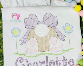 Girls Embroidered Easter Shirt, Bunny Bum Design, Personalized Spring Tee