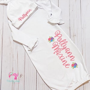 Personalized Girl&#39;s Take Home Gown with Hat Baby Girl Clothes Baby Girl Coming Home Outfit Newborn Girl Baby Gift, Personalized Baby Gift