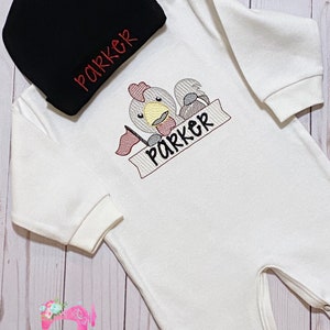 Rooster Take Home Outfit with Hat, Personalized Baby Gift, Football Romper
