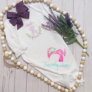 Personalized Girl&#39;s Take Home Gown with Hat Baby Girl Clothes Baby Girl Coming Home Outfit Newborn Girl Baby Gift, Personalized Baby Gift