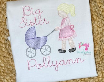 Embroidered Personalized Big Sister Shirt, Baby Carriage Sibling Set