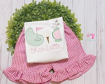 Girl's Personalized Embroidered Golf Shirt and Shorts, Girl’s Golf Shirt, Girl’s Golf Outfit, Golf Shirt for Girls, Golf Birthday Party