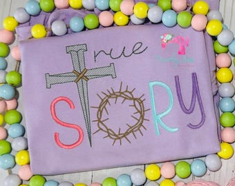 Girl's Embroidered Easter Shirt, True Story Sketch, Spring Shirt, Personalized Girl’s Easter Shirt, Embroidered Easter Shirt for girls