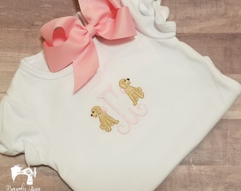 Girl's monogram puppy shirt, Girl’s monogrammed shirt, Personalized girl shirt, Fall shirt