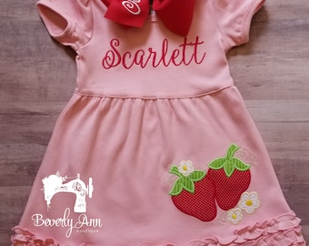 Strawberry Fields Dress, Strawberry Picking Dress, Monogrammed dress, Strawberry Birthday Dress