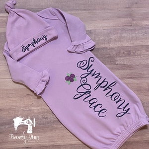 Personalized Girl&#39;s Take Home Gown with Hat Baby Girl Clothes Baby Girl Coming Home Outfit Newborn Girl Baby Gift, Personalized Baby Gift