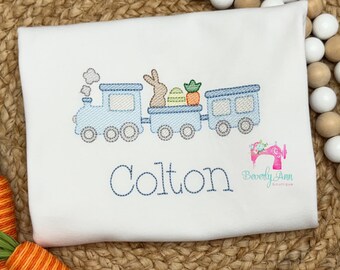 Boy's Monogrammed Easter Shirt, Embroidered Train Tee