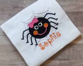 Dotted Spider Halloween Shirt, Girl’s Halloween Shirt, Girl’s Fall Shirt, Monogrammed Halloween Shirt, Girl’s Appliqué Halloween Shirt