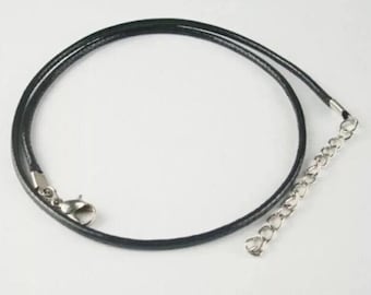2mm Black Leather 18"Cord Necklace 2" ext Lobster Claw Clasp