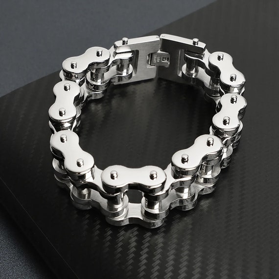 Stainless Steel Large Bike Chain Bracelet 10"