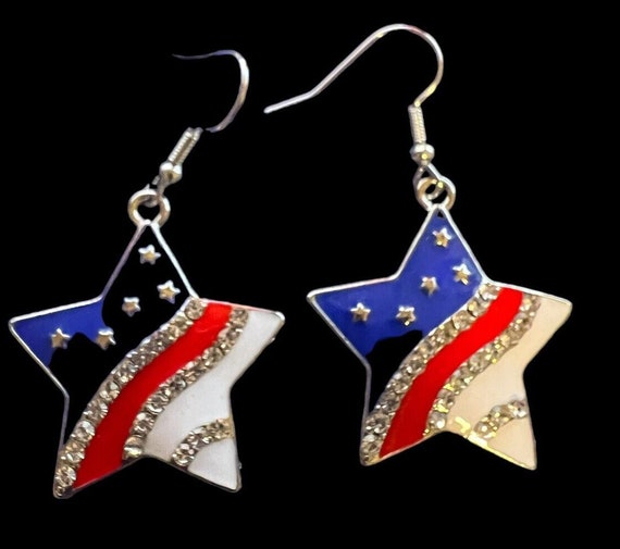 US Flag Red White Blue Star Earrings - image 1