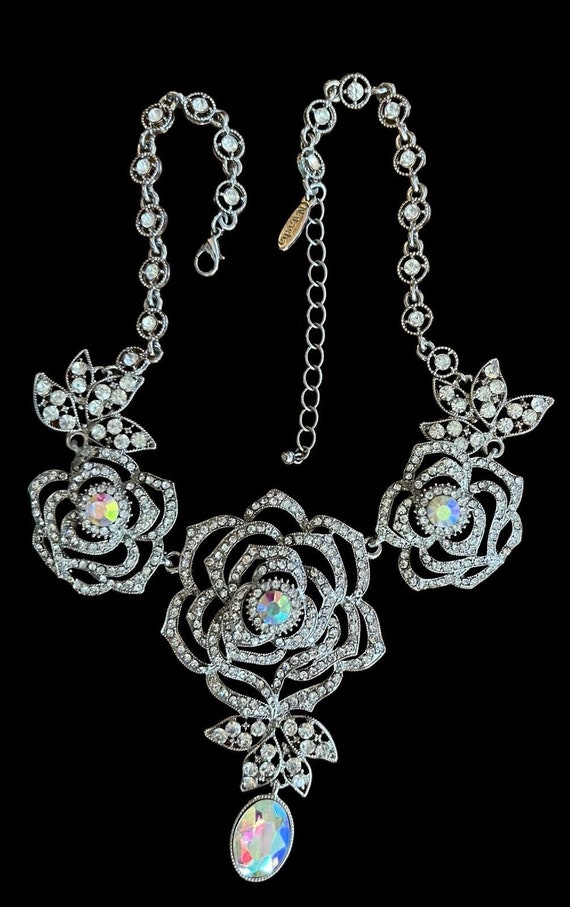 Fashion Jewelry Rose Necklace w/Aura Borealis Rhin