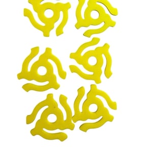 6 Snap-In Adapter Inserts for 7" 45 RPM Records Yellow Plastic