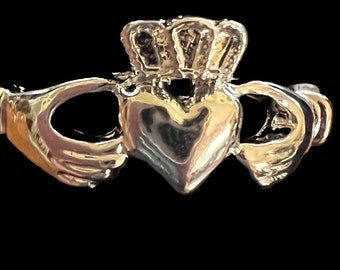 Fashion Jewelry Silvertone Irish Claddagh Ring w/ 3 CZ's Size 9.5