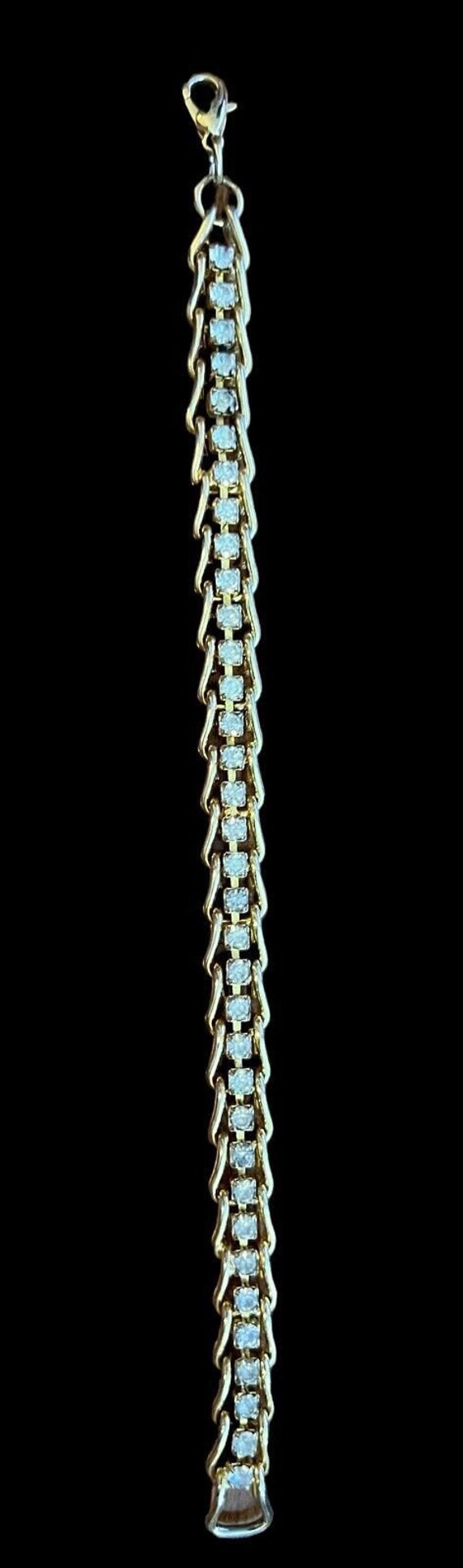 Vintage Rhinestone Bracelet Goldtone Tennis Look - image 2