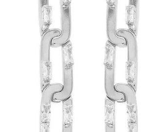 Large 3 Chain Link Dangle Earrings CZ
