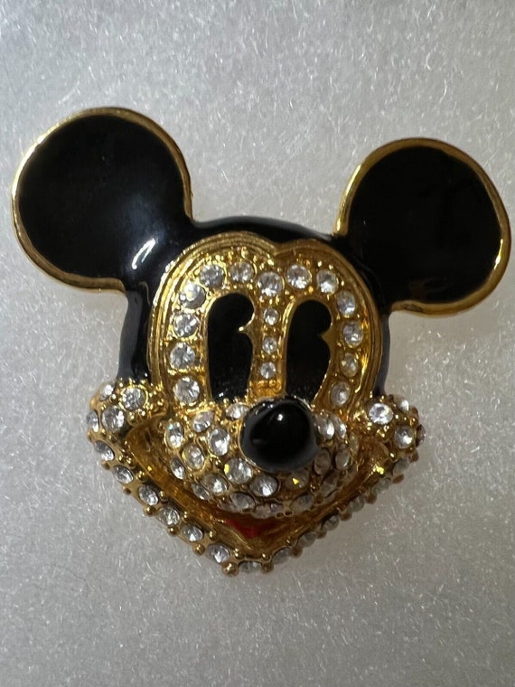 Vintage Disney Mickey Mouse Face Enamel Rhineston… - image 1