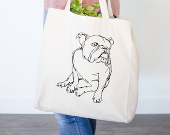 English Bulldog - Doodled Tote Bag - English Bulldog Art, Gifts For Dog Owner, Bulldog Tote Bag, Dog with Sunglasses, English Bulldog Lover