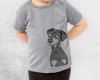 Iroh the Doberman Aviator Sunglasses Shirt - Kids Dog Tshirt - Animal Glasses T Shirt - Children Girl Boy Unisex Clothing