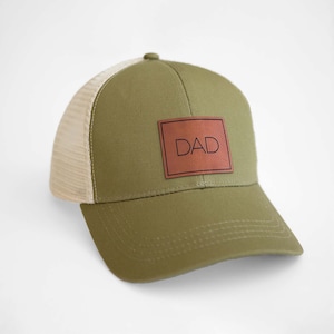 Dad Boxed Trucker Hat - Father&#39;s Day Gift, Vegan Leather Patch, Organic Eco-Friendly, Baby Shower Present