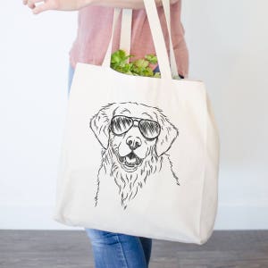 Toby the Golden Retriever Canvas Tote Bag Gifts For Dog Owner, Golden Retriever Gift Aviator Glasses