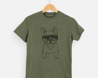 Puppy Pierre the Frenchie - Kids Dog Tshirt - Animal Glasses T Shirt