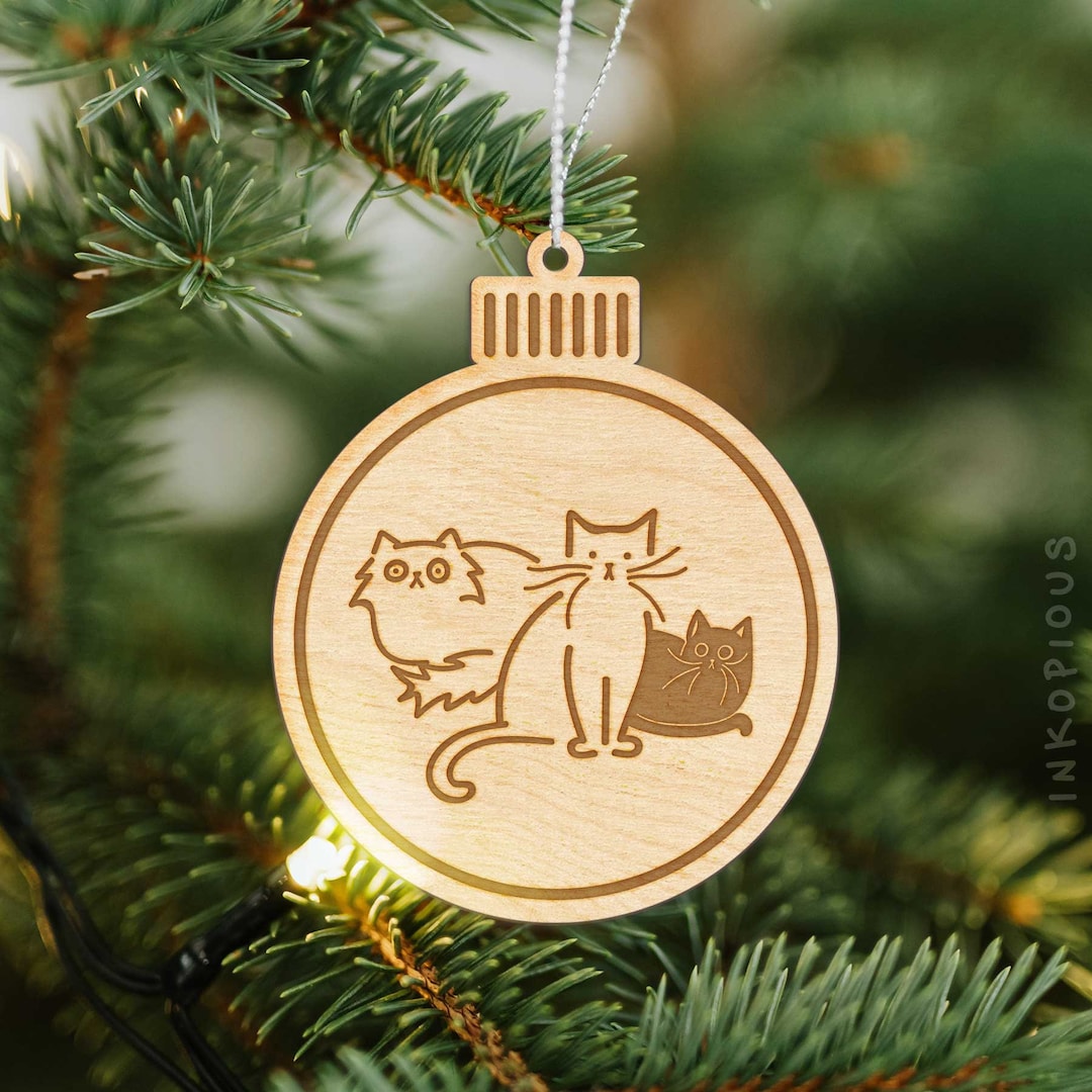Cats Ornament Wood Cut Cat Ornament, Wooden Cat Ornaments Christmas