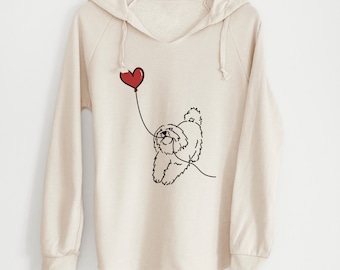 Coton de Tulear Heart String - Cali Wave Hooded Sweatshirt - Dog Heart Hoodie, Love Dogs Sweatshirt, Dog Mom Hoodie, Christmas Gift