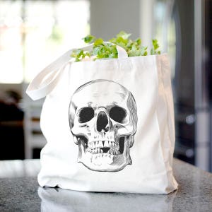 Human Skull Canvas Tote Bag - Tote Bag, Skull, Skull bag, human skull
