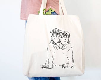 Tank English Bulldog Tote Bag - English Bulldog Art, Gifts For Dog Owner, Bulldog Tote Bag, Dog with Sunglasses, English Bulldog Lover