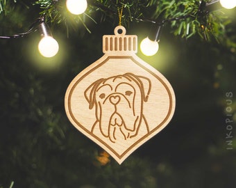 Bull Mastiff Ornament - Wood Cut Dog Ornament, Wooden Dog Ornaments Christmas, First Christmas