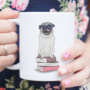 Nerd Pug Dog Mug - Gifts For Dog Owner, Pug Lover, Pug Art, Pug Gift, Pug Mug, Pug, Dog Art, Dog Lover, Nerd Gift, Cute Coffee Mug