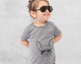 Amos the Chihuahua Aviator Sunglasses Shirt - Kids Dog Tshirt - Animal Glasses T Shirt - Children Girl Boy Unisex Clothing