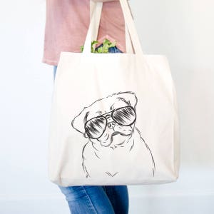 Otis the Pug Canvas Tote Bag - Dog Lover Art, Pug Lover, Pug Art, Pug Owner, Silly Pug Tote, Gifts for Dog Lovers, Pug Lover Gift