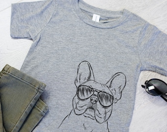 Franco the French Bulldog Aviator Shirt - Kids Dog Tshirt - Animal Glasses T Shirt - Children Girl Boy Unisex Clothing