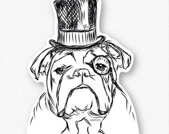 Winston the English Bulldog Decal Sticker, English Bulldog Art, English Bulldog Print, Gifts For Dog Owner, Dressed Dog, Bulldog Decal