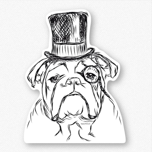 Winston the English Bulldog Decal Sticker, English Bulldog Art, English Bulldog Print, Gifts For Dog Owner, Dressed Dog, Bulldog Decal