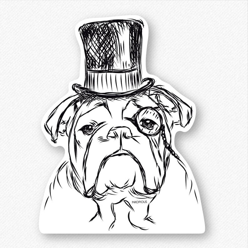 Winston the English Bulldog Decal Sticker, English Bulldog Art, English Bulldog Print, Gifts For Dog Owner, Dressed Dog, Bulldog Decal image 1