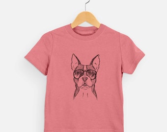 Scout the Boston Terrier Aviator Sunglasses - Kids Dog Tshirt - Animal Glasses T Shirt - Children Girl Boy Unisex Clothing