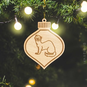 Fern the Ferret Ornament - Wood Cut Ferret Ornament, Wooden Ferret Ornaments Christmas, First Christmas