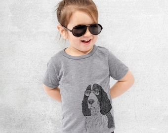 Quincy the English Springer Spaniel Shirt - Kids Dog Tshirt - Animal Glasses T Shirt